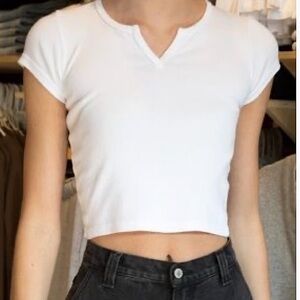 Brandy Melville White Notch Neck Crop Top OS
